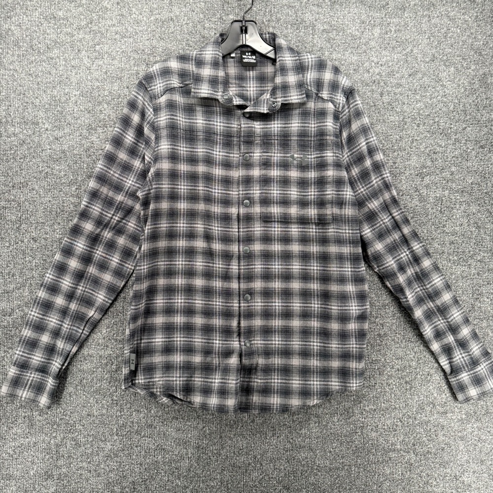 Under Armour Shirt Womens M Gray Plaid Button Up Casual Outdoor Hiking Grunge